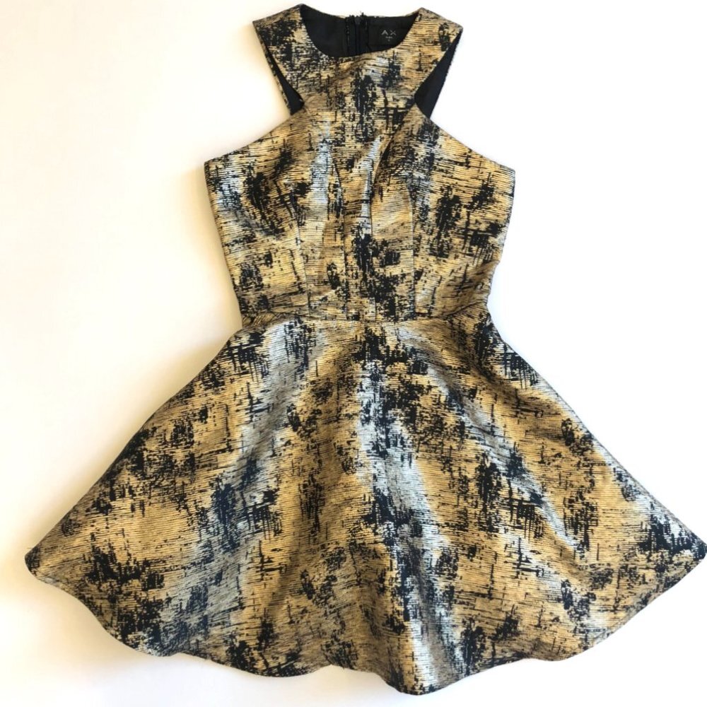 AX Paris Gold Jaquard Dress Size 10